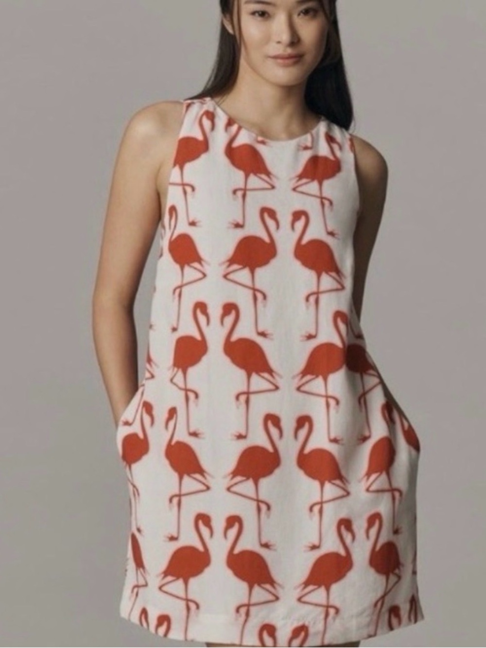 Maeve Anthropologie Red Flamingo Print Sleeveless Shift Dress